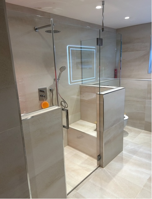 Modern shower with LED mirror